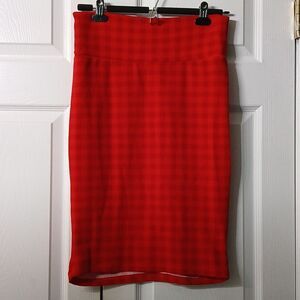 Lularoe red block checkerboard pattern pull on pencil skirt Sz S NWOT